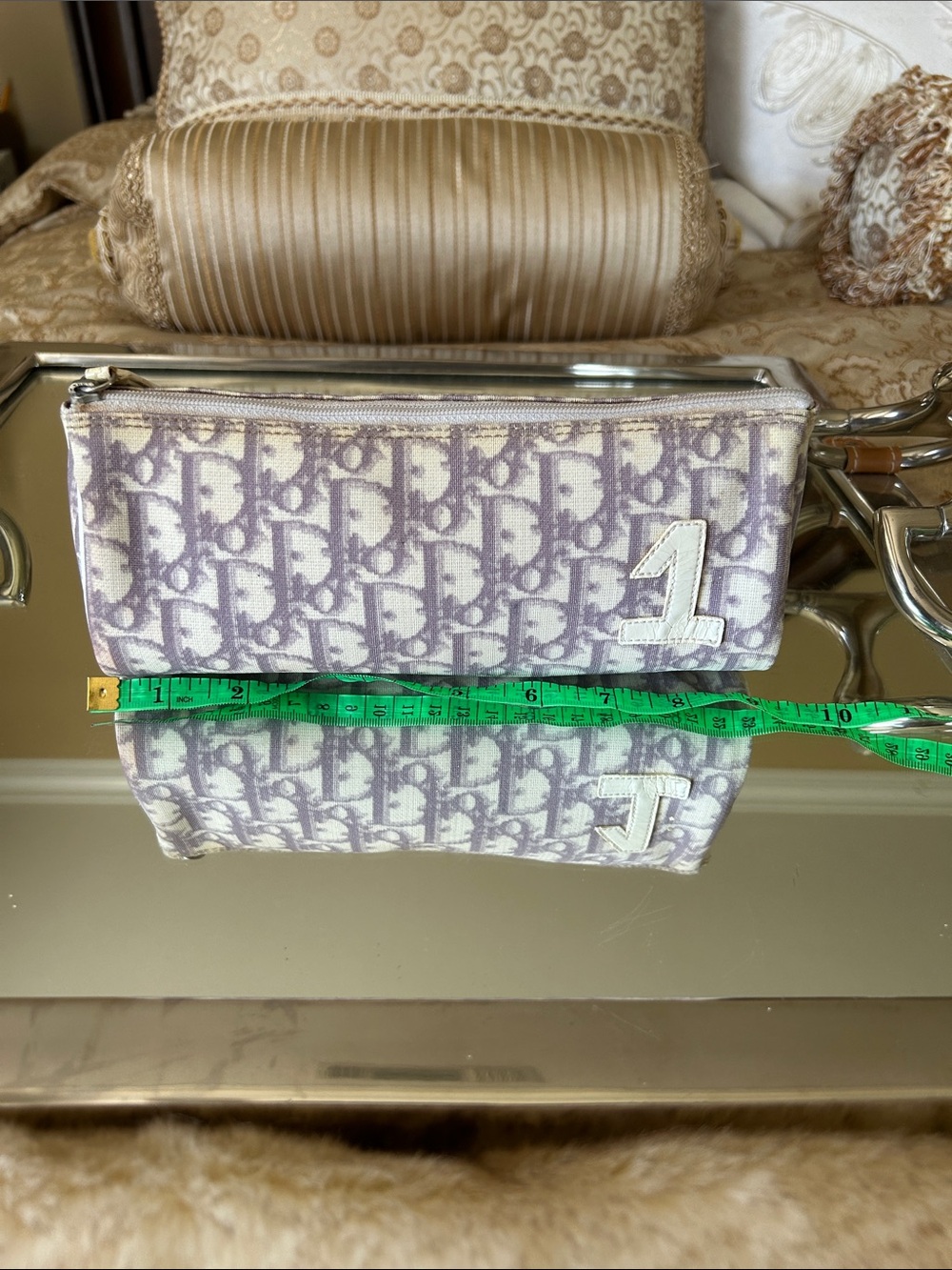 Dior Lavender Oblique Canvas Cosmetic Pouch with White '1' Appliqué ..Callouts - Picture 2 of 15